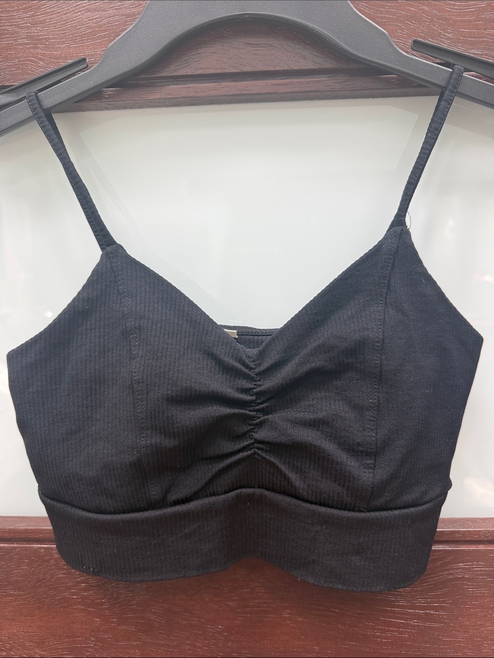 Black Ruched Front Sports Bralette - Women
